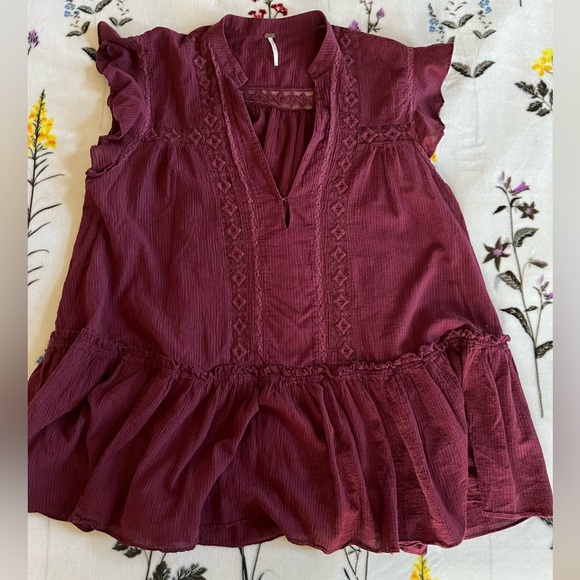 Free People Dresses & Skirts - Women's Ruffled Maroon Dress
